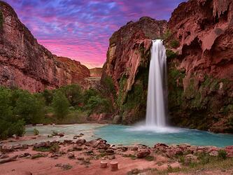 waterfall at sunrise in Arizona, USA